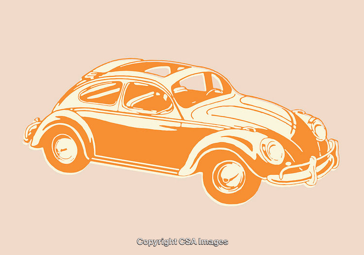 Retro Style Orange Sedan Vehicle Line Art Illustration