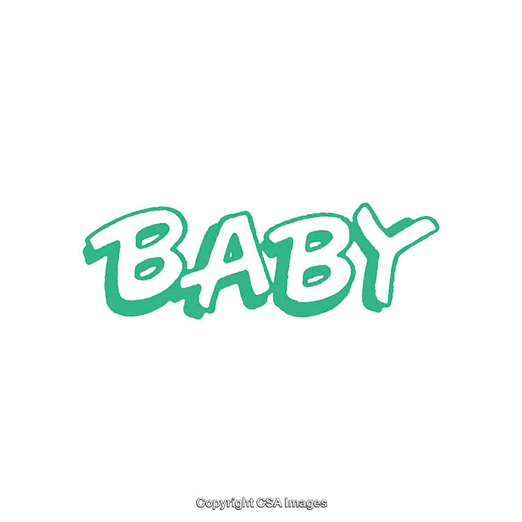 Green Baby Text Illustration With Bold Styling on a White Background