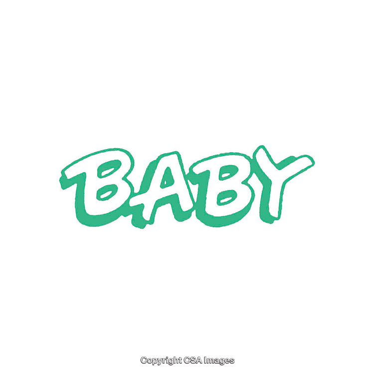 Green Baby Text Illustration With Bold Styling on a White Background