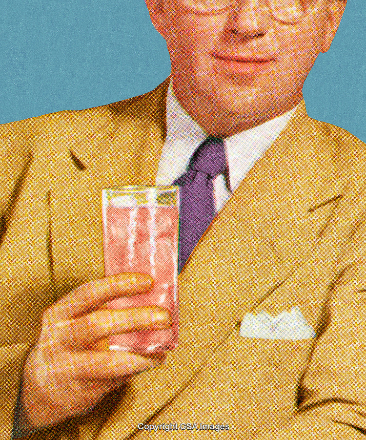 Retro Image of Man in Suit Holding a Pink Drink