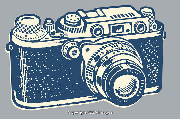 Vintage Retro Camera Illustration in Vintage Line Art Style