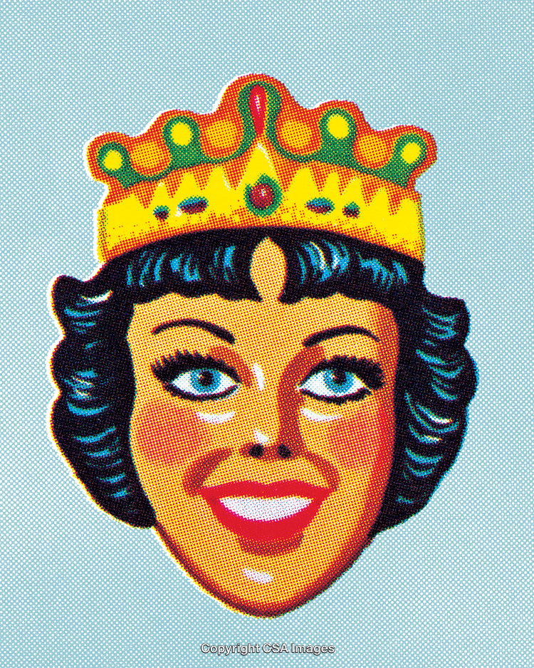 Vintage Pop Art Illustration of Smiling Woman Wearing a Crown