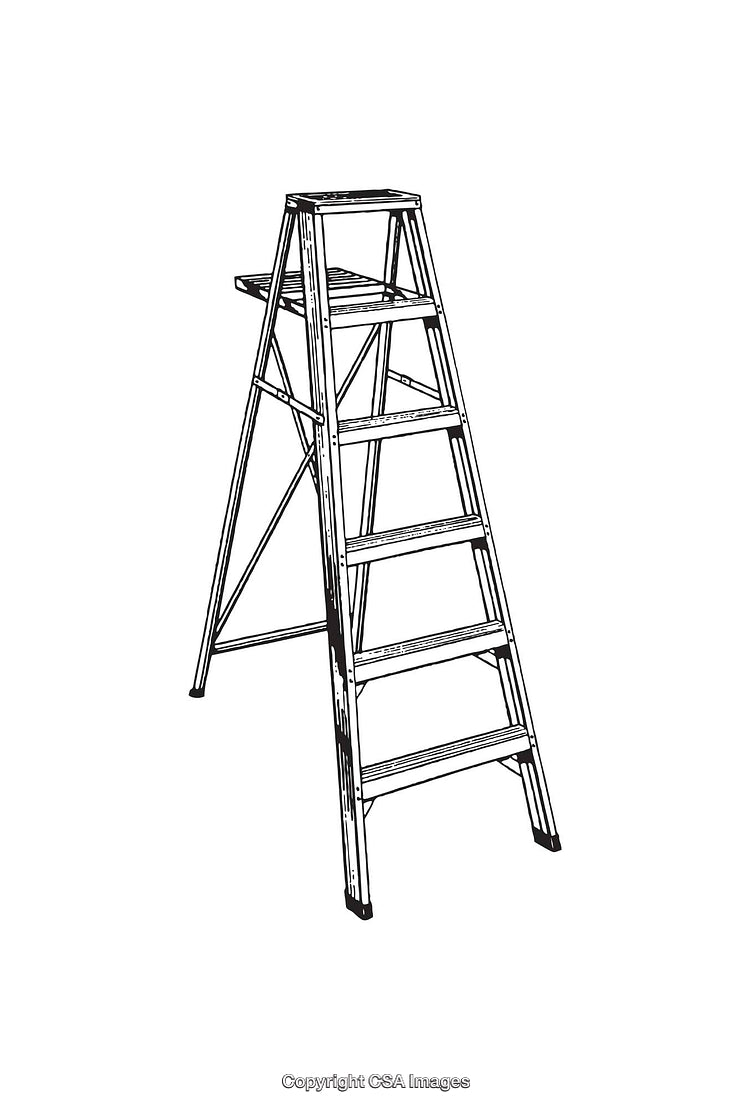 Black and White Line Art of a Step Ladder Drawing