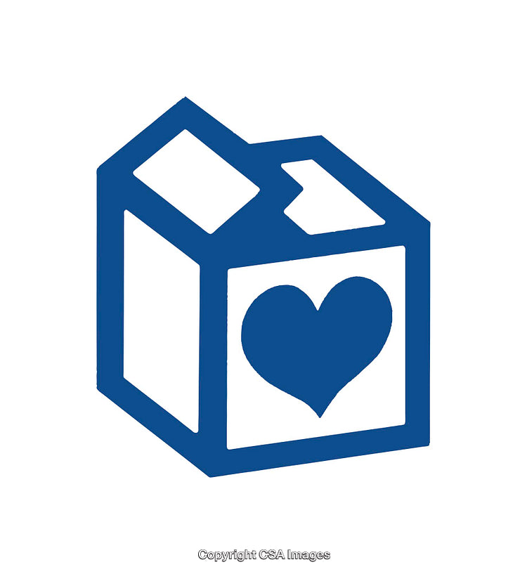 Blue Icon Depicting a Box with Heart Inside and Geometric Design