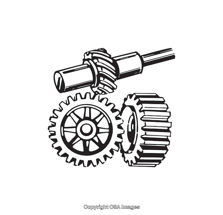Mechanical Gears and Rotating Shaft Line Art Illustration