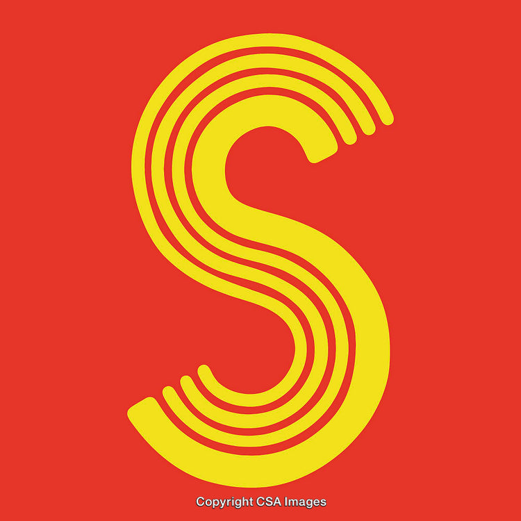 Stylized Yellow Letter S Design on Red Background