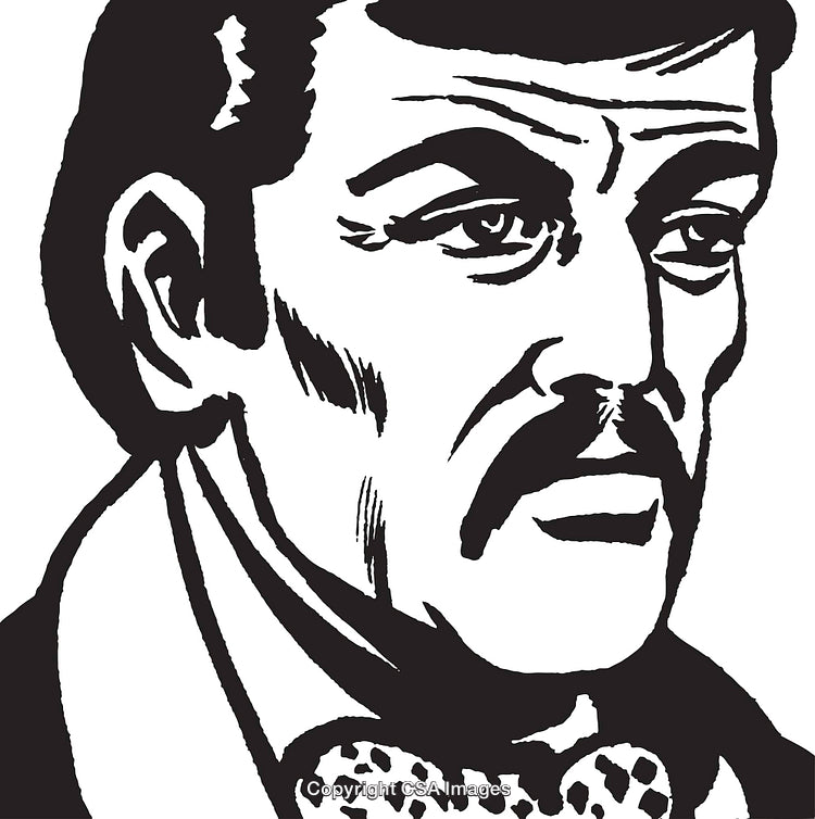 Vintage Illustration of a Man with a Mustache in Black and White Style