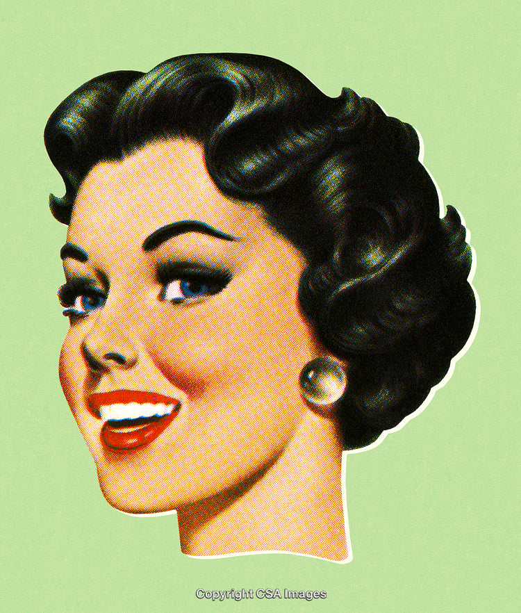 Retro Vintage Illustration of a Smiling Woman on Green Background