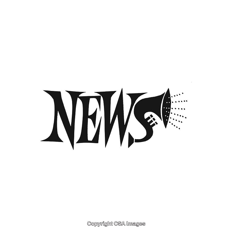 Stylized News Typography Design with a Megaphone on White Background