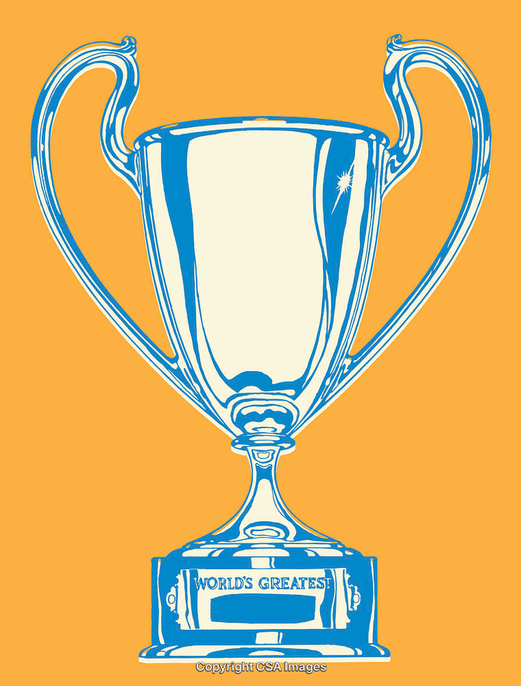 Color Line Art of a World's Greatest Trophy with Yellow Background