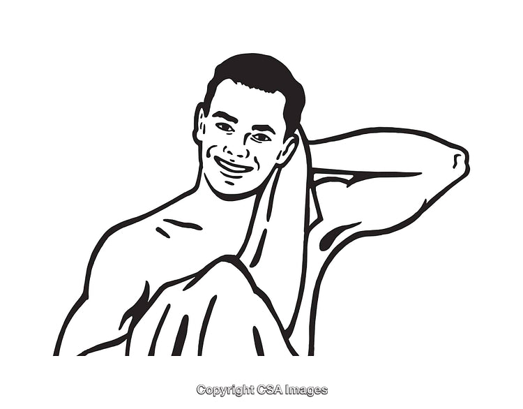 Black And White Line Art of Smiling Man With Towel