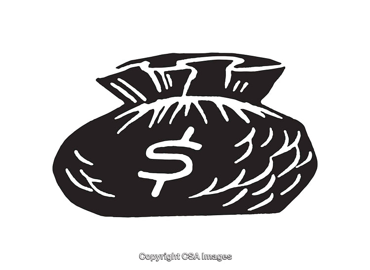 Black and White Illustration of Money Bag with Dollar Symbol