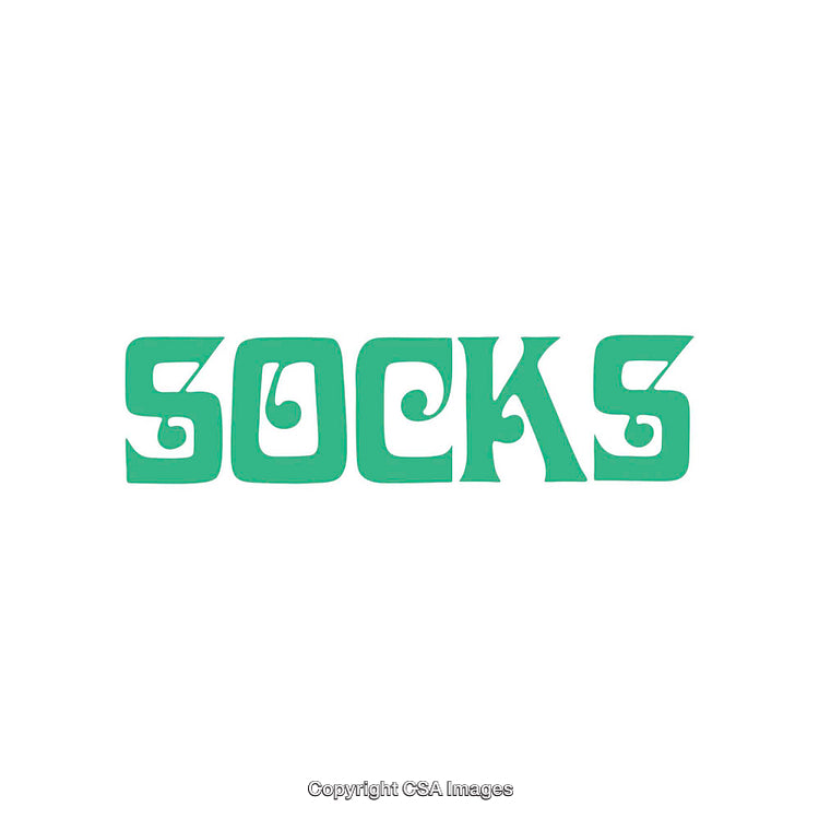 Stylized Green Typography Design Depicting the Word Socks on a White Background
