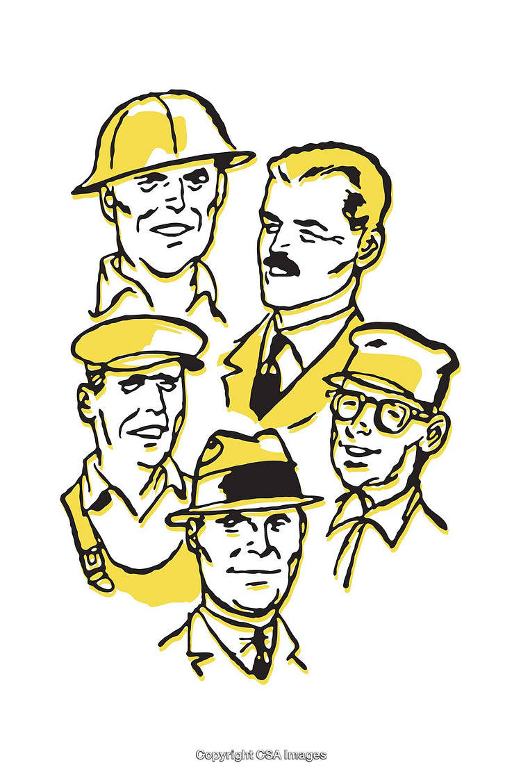 Group Illustration of Men From Various Professions in Snappy Colors