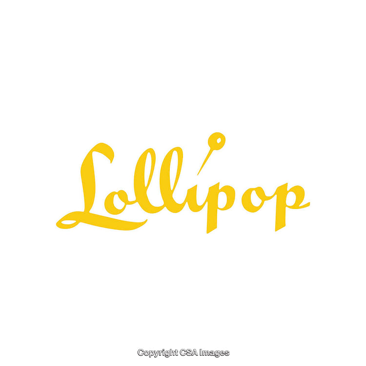 Yellow Lollipop Text Logo with Playful Design on White Background