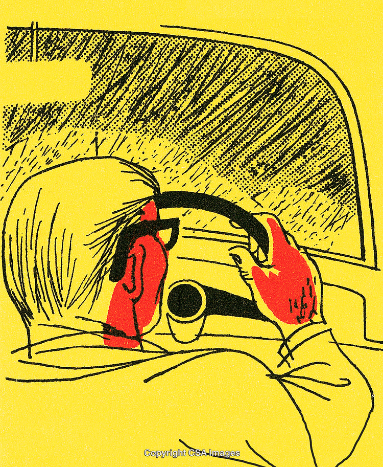 Colorful Illustration of a Driver in a Car with Vibrant Highlights