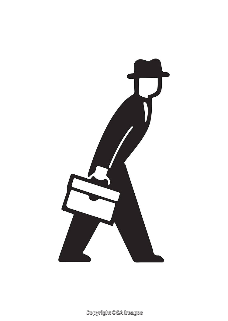 Silhouette Icon of Businessman Carrying Briefcase in Black and White