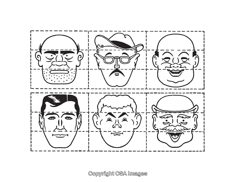 Set of Retro Black and White Cartoon Male Character Illustrations
