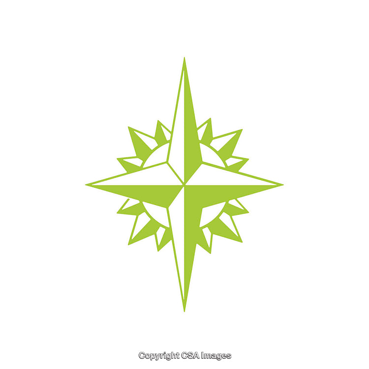 Green Eight-Pointed Star Compass Illustration on White Background