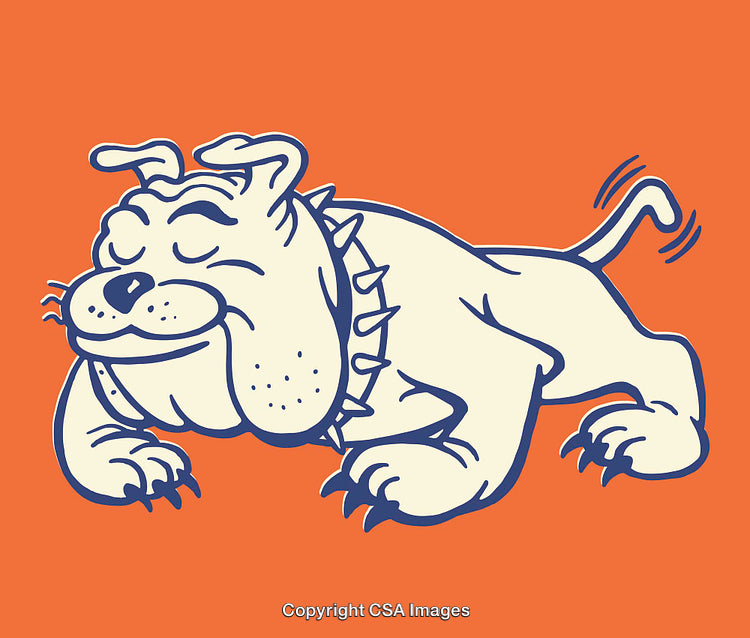 Playful Bulldog Cartoon Illustration on Vibrant Orange Background