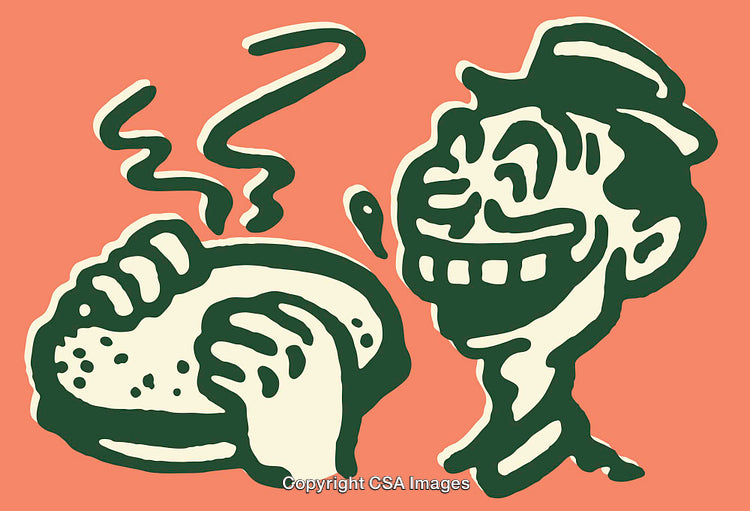 Vintage Style Line Art of a Person Enjoying Hot Food