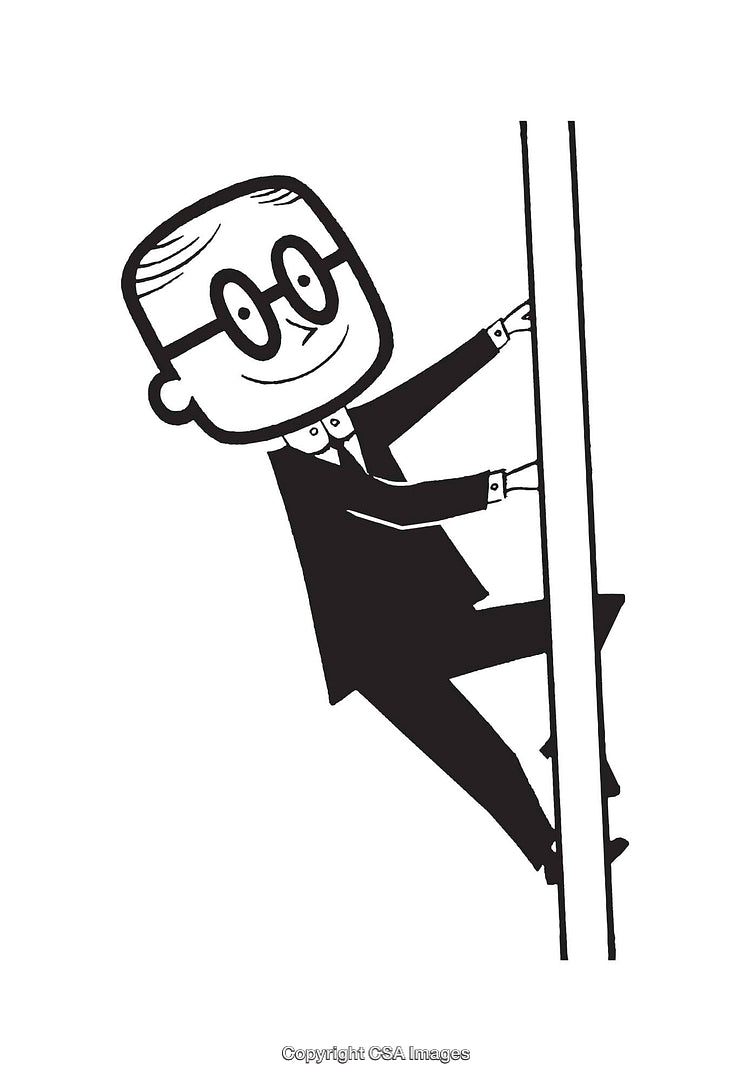 Businessman Climbing A Rope in Black and White Line Art Illustration