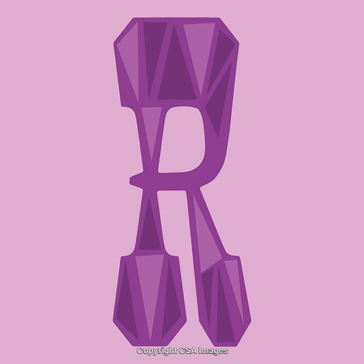 Stylized Purple Letter R with Geometric Design on Pink Background