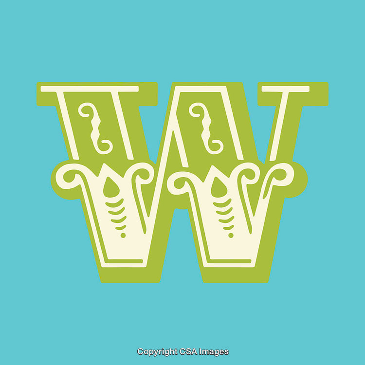 Elegant Ornate Letter W Artwork on Vibrant Blue Background