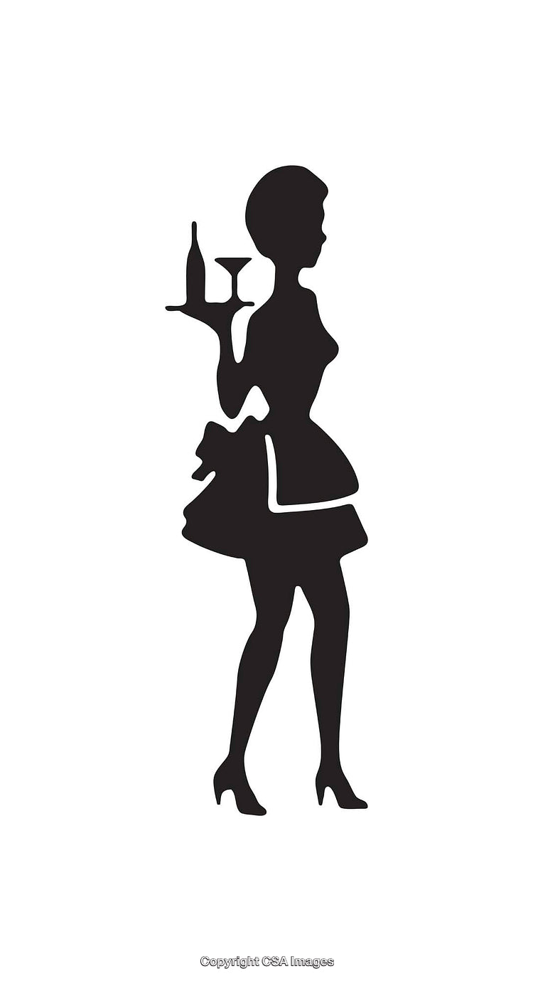 Silhouette Of A Woman Serving Drinks In Black And White
