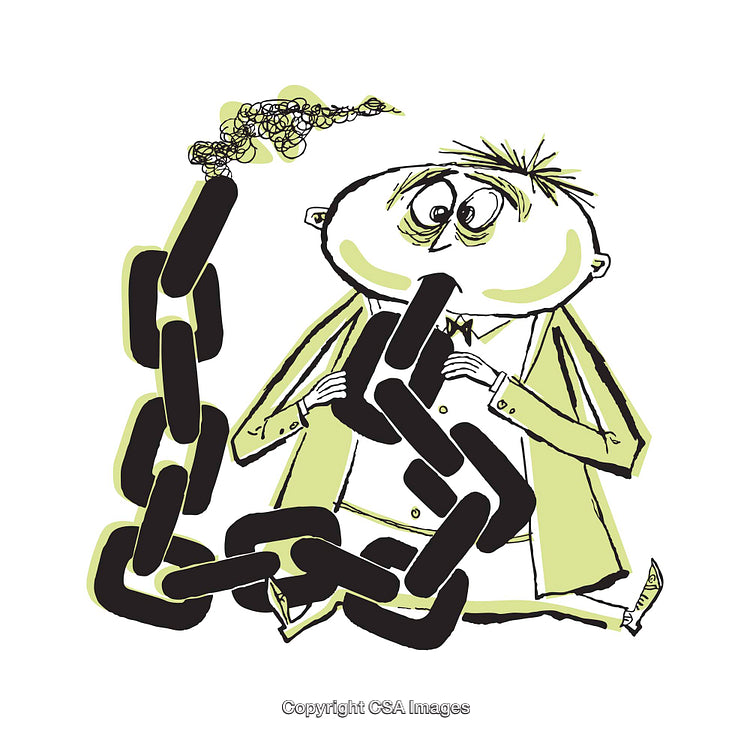 Funny Cartoon of Man Smoking Chain in Unique Illustration Style