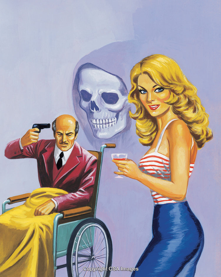 Vintage Illustration Featuring Mysterious Scene with Characters and Suspenseful Atmosphere