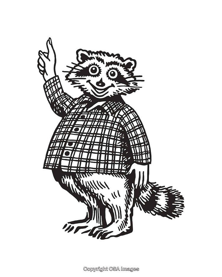 Charming Line Art of a Raccoon in Plaid Shirt With Raised Finger