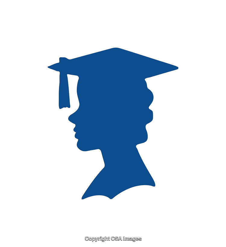 Silhouette of a Female Graduate in Academic Cap on White Background