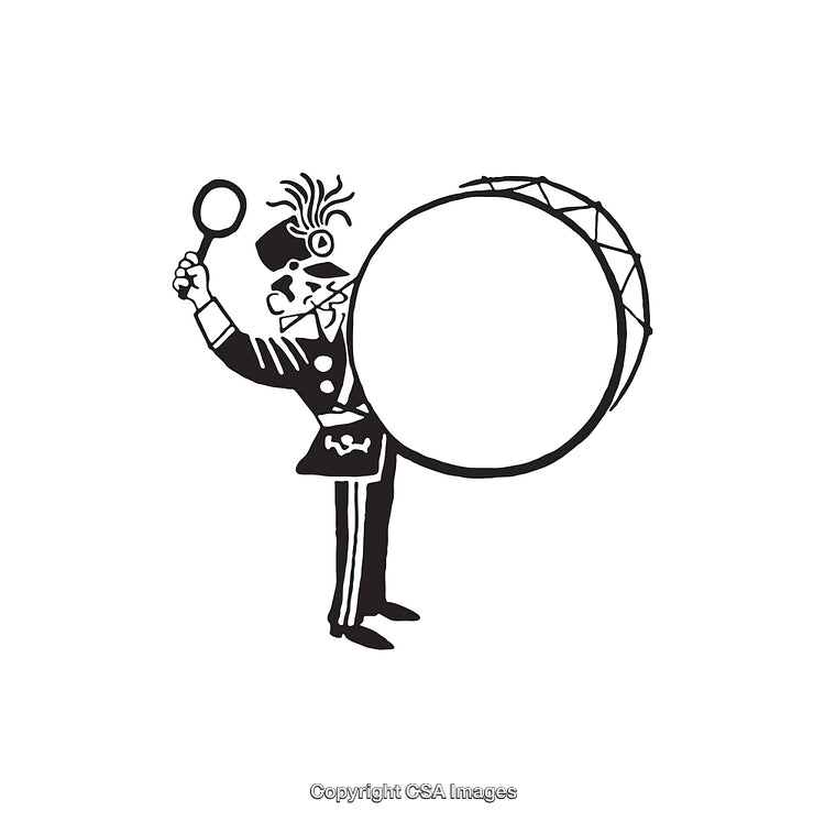 Black and White Line Art of Drummer With Large Drum