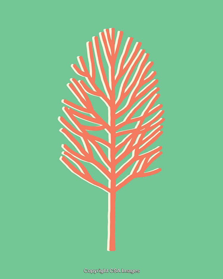Red Leaf Illustration on Green Background in Minimalist Design