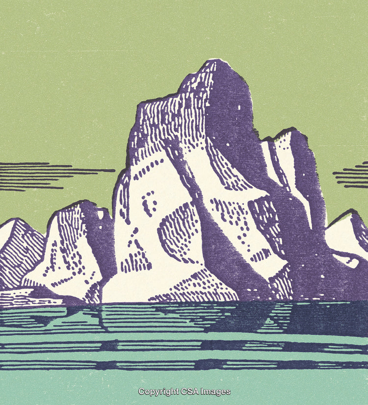 Illustrated Mountain Landscape in Retro Style with Bold Colors and Lines