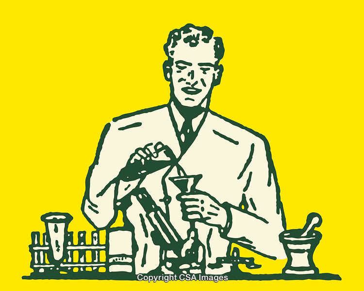 Scientist Performing Experimental Chemistry in Laboratory Line Art Illustration