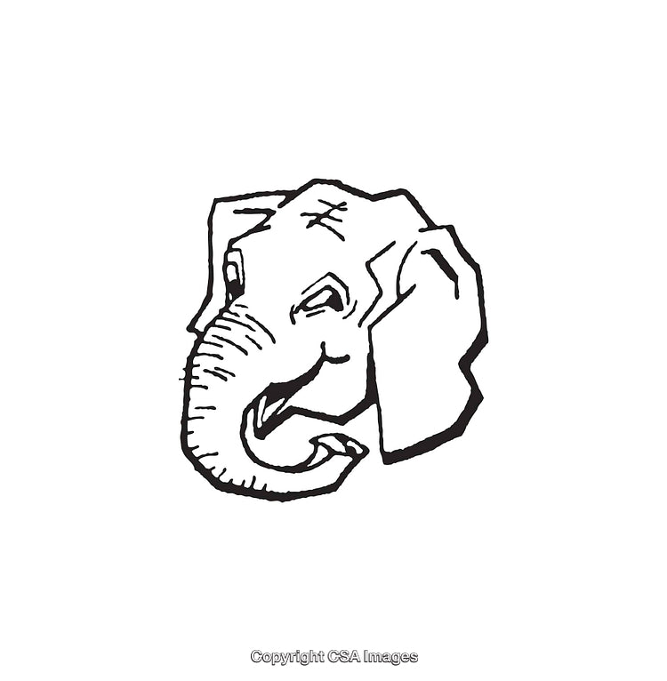Hand-Drawn Line Art Illustration of an Elephant Head in Black and White