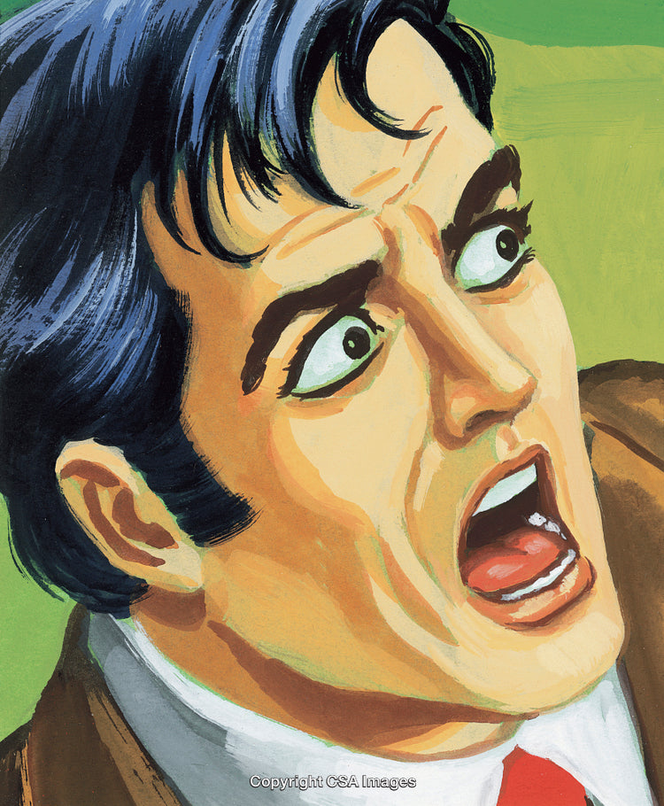 Retro Illustration of Shocked Man with Dramatic Facial Expression