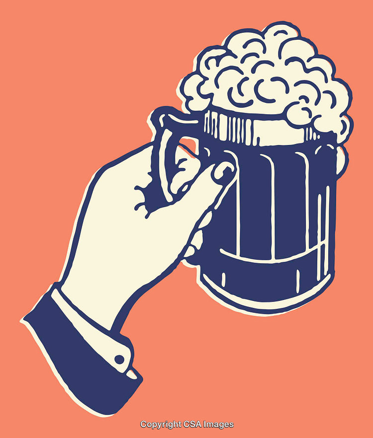 Colorful Line Art Illustration of a Beer Mug With Foam Held in Hand