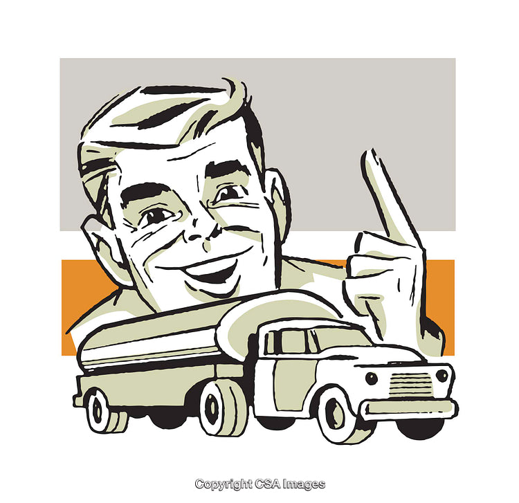 Retro Illustration of Smiling Man With Vintage Truck Promoting Transportation