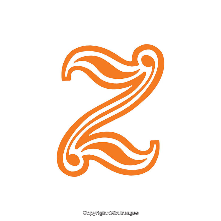 Decorative Orange Letter Z With Artistic Flourishes on a White Background
