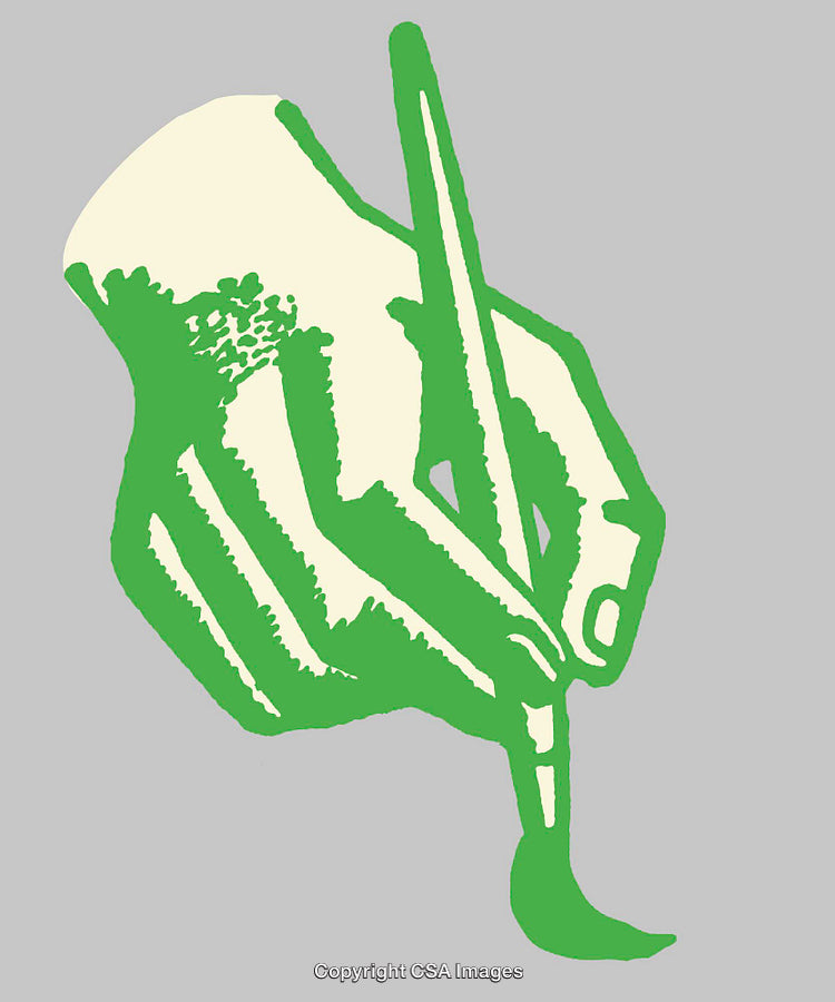 Line Art Illustration of a Hand Holding a Brush on Gray Background