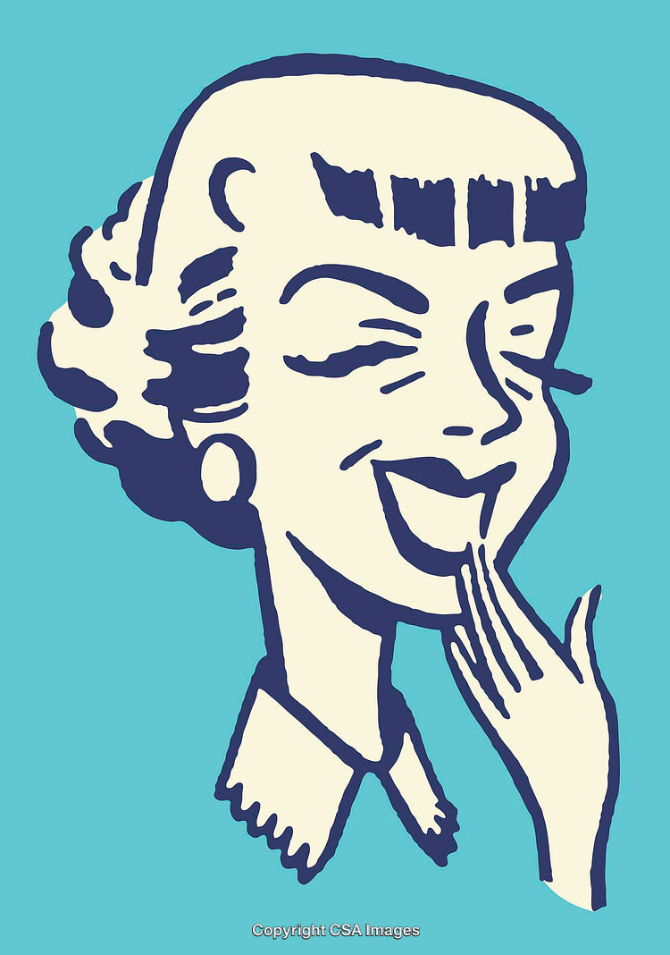 Retro-Styled Illustration of a Laughing Woman in Colorful Line Art Style