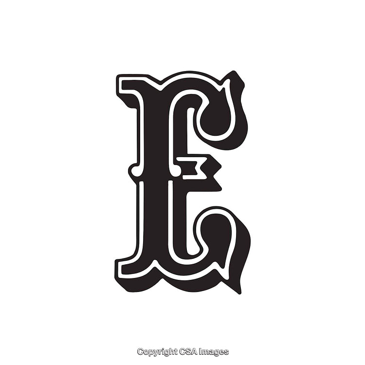 Ornate Gothic Letter E on White Background