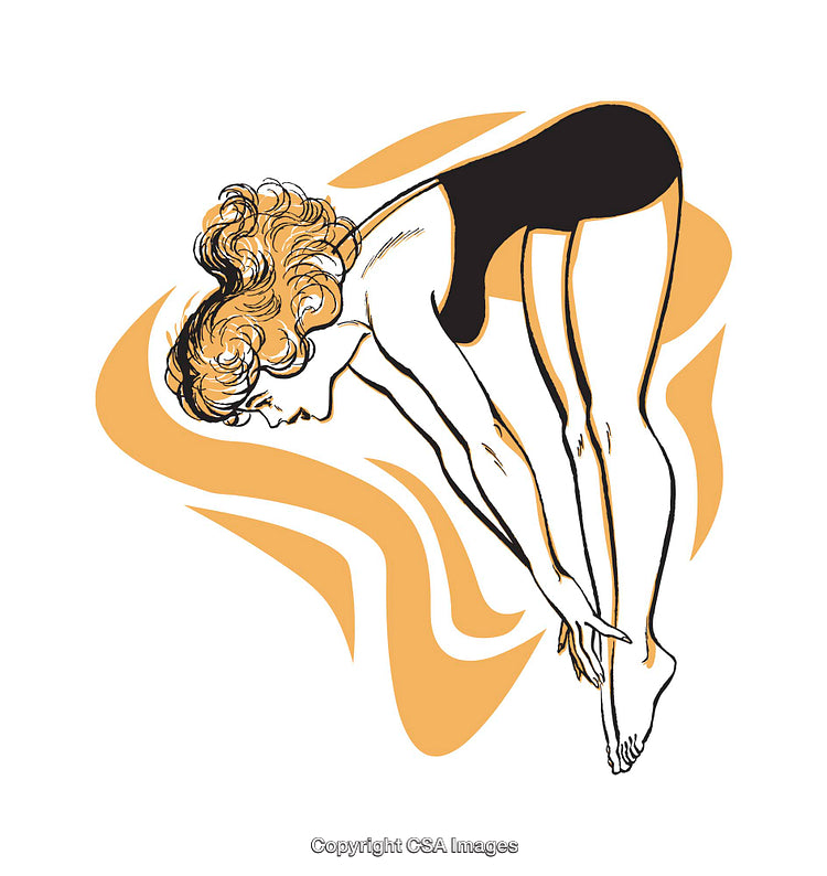 Stylized Illustration of a Woman in Athletic Pose with Flowing Lines