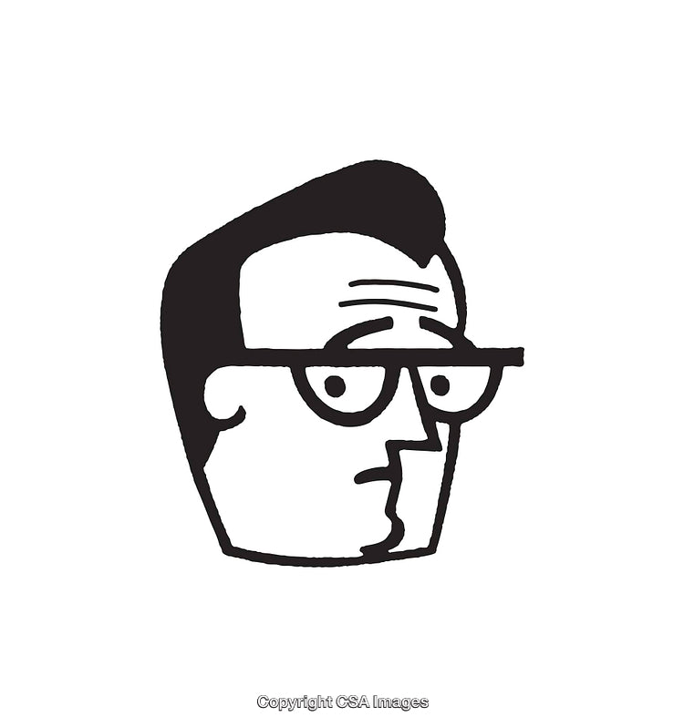 Line Art Illustration of a Person Wearing Glasses in Black and White