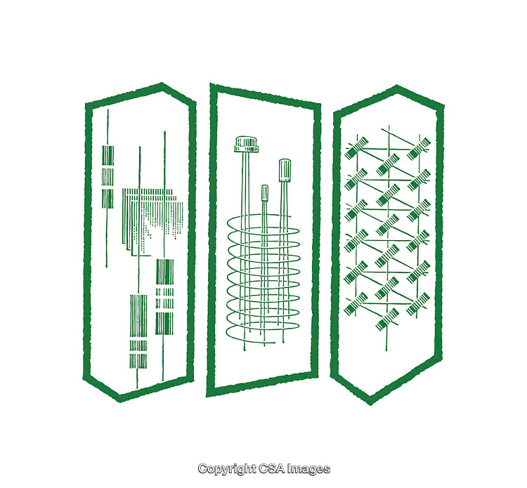 Abstract Green Geometric Diagrams Featuring Scientific and Technological Themes