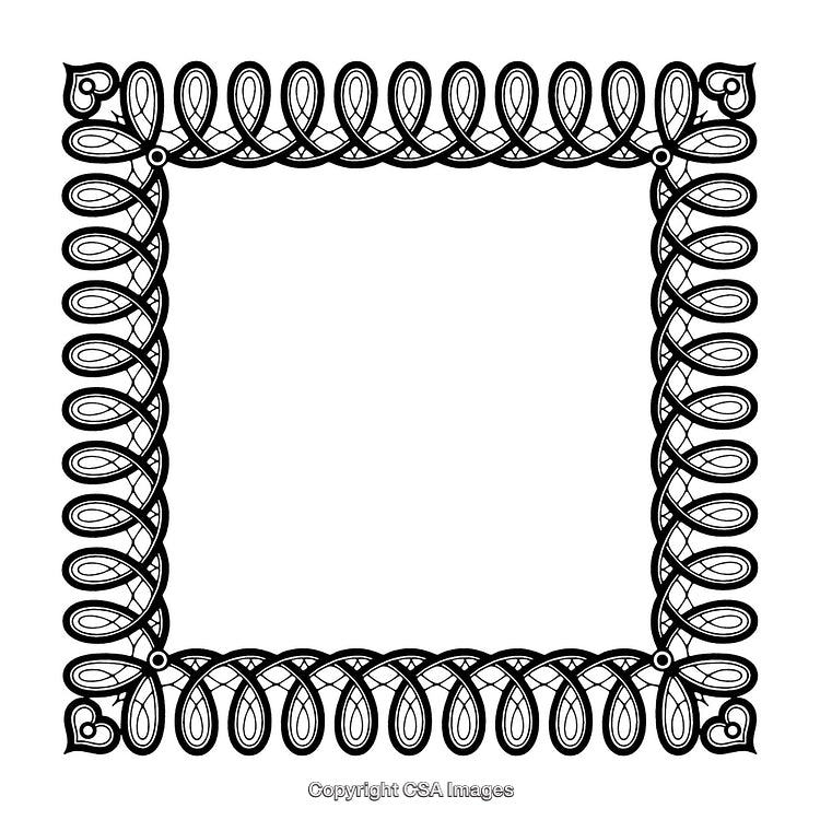 Intricate Black and White Ornamental Border Design with Loops