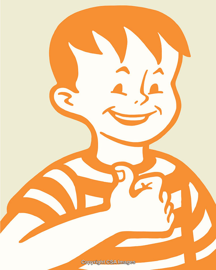Smiling Boy Giving a Thumbs Up in Colorful Line Art Style